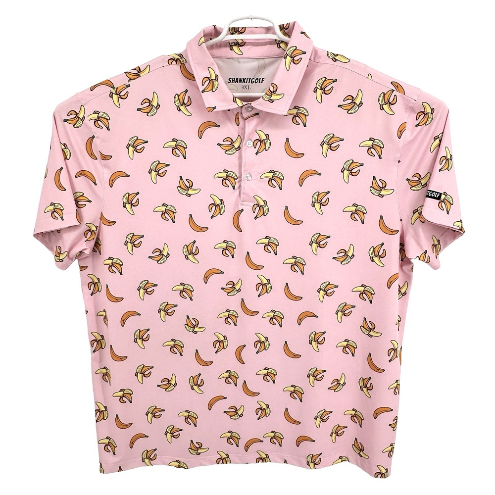 Shank It Golf Polo Mens 3XL Pink Banana Print Short Sleeve Performance Shirt